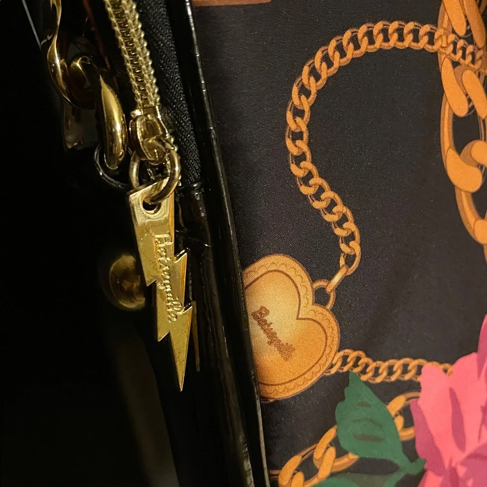 Betsey Johnson Black and Pink Floral Laptop Bag